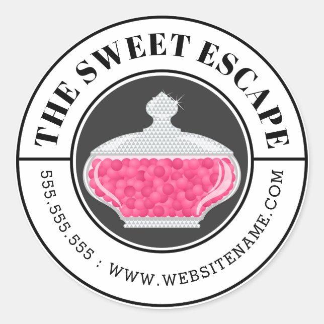 Pink Candy Buffet and Curved Text Classic Round Sticker (Front)