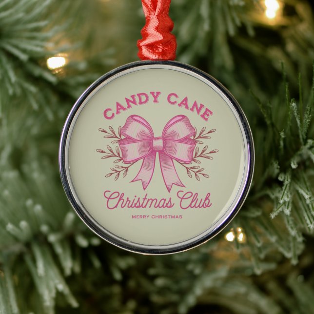 Pink Candy Cane Christmas Club Xmas Season  Metal Ornament (Tree)