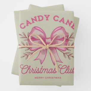 Pink Candy Cane Christmas Club Xmas Season  Wrapping Paper Sheet