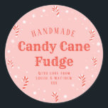 Pink Candy Cane Homemade Christmas gift label<br><div class="desc">This sticker is designed to attach to DIY gifts for the holidays. It features a red and pink design complete with candy canes, snow, stars and snowflakes. This would be perfect to label bottles or mason jars filled with Candy Cane Fudge, Hot Chocolate or Peppermint Bark as a simple homemade...</div>