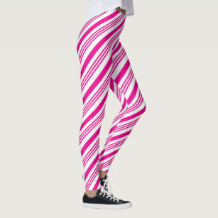 Red White Diagonal Candy Cane Stripes Holiday Leggings