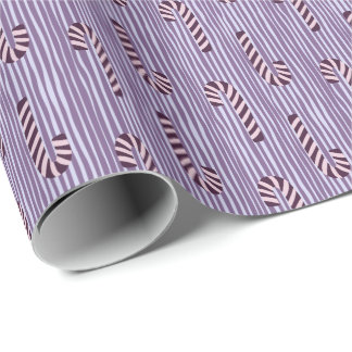Pink Candy Canes Purple Stripes Christmas Wrapping Paper