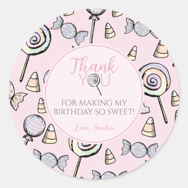 Pink Candy First 1st Birthday Sticker (Front)