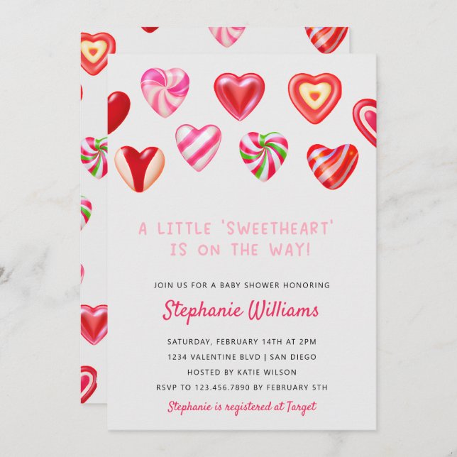 Pink Candy Hearts A little Sweetheart Baby Shower Invitation (Front/Back)