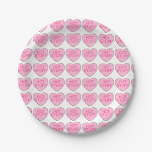 Pink Candy Hearts Love HOT STUFF Valentine's Day Paper Plate
