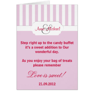 Pink candy stripe Candy Buffet Poem Card