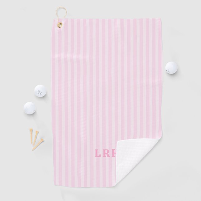 Pink Candy Stripe Design Tiny Initials Monogram Golf Towel (InSitu)
