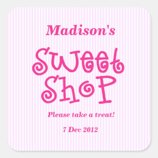 Pink Candy stripe Sweet Shop Sticker