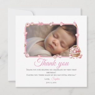 Pink Candyland 1st Birthday Thank You Card