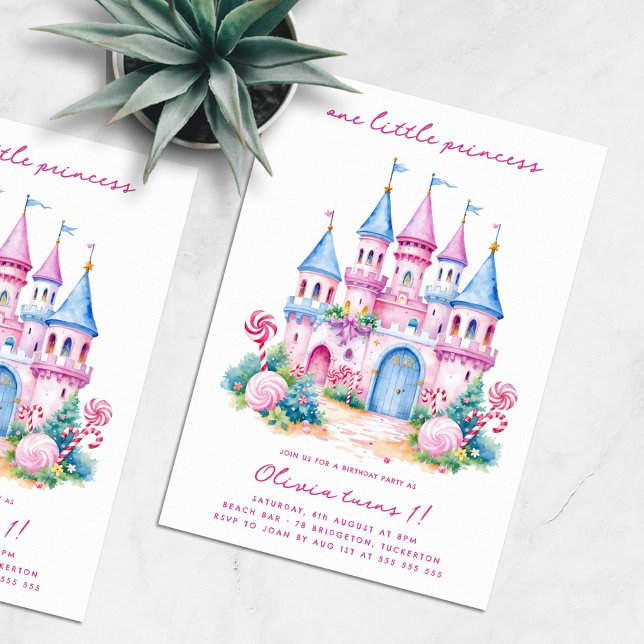 Pink Candyland Castle 1st Birthday Party Invitation (Creator Uploaded)