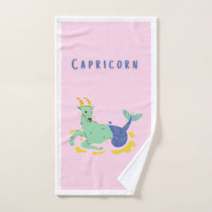 Pink Capricorn, zodiac, star print Hand Towel