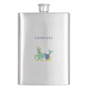 Pink Capricorn, zodiac, star print Hip Flask