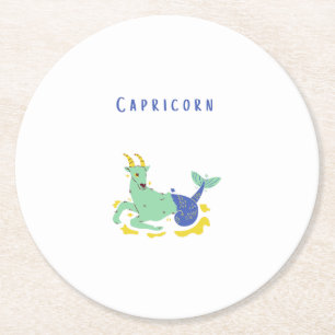 Pink Capricorn, zodiac, star print Round Paper Coaster