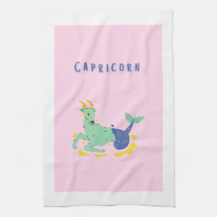 Pink Capricorn, zodiac, star print Tea Towel