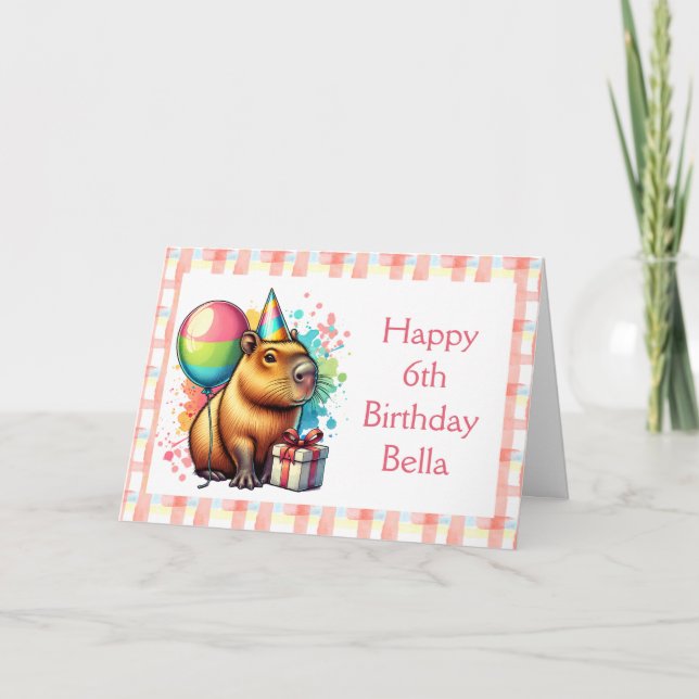  Pink Capybara Themed Girl's Happy Birthday  Card (Front)