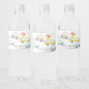 Pink Car Balloons White Girl Baby Shower Water Bottle Label
