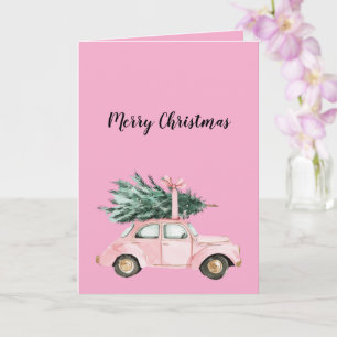 Pink Car Christmas Tree Card