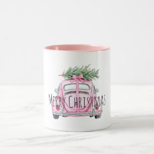 Pink Car Christmas Tree Mug