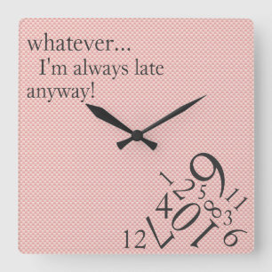Pink Carbon Fibre Always Late : Square Wall Clock