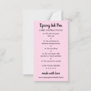 Pink Care Instructions for Epoxy Pen Card