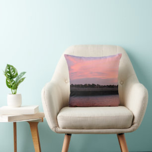 Pink Caribbean Sunset Over Calm Sea 1 Cushion