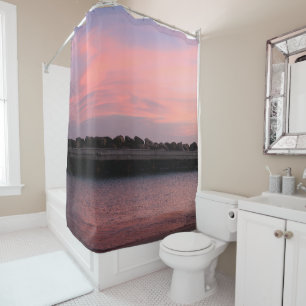 Pink Caribbean Sunset Over Calm Sea 1 Shower Curtain