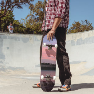 Pink Caribbean Sunset Over Calm Sea 1 Skateboard