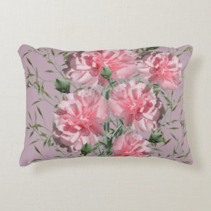 Pink Carnation and Foliage Medium Pink Background Decorative Cushion