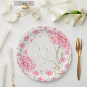 Pink Carnation Baby in Bloom Baby Shower Paper Plate