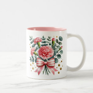 Pink Carnation Floral Mug, Flower Coffee Cup