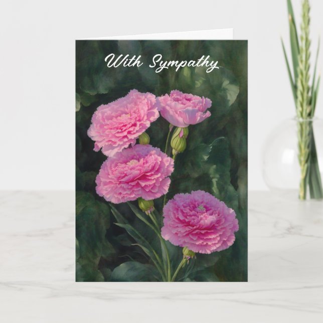 Pink Carnation Flower Garden Art Sympathy Card (Front)