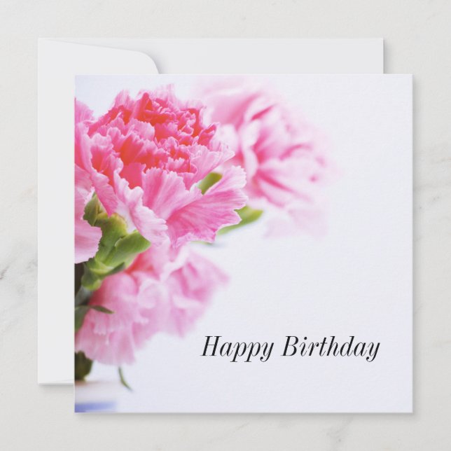 Pink Carnation Flower Happy Birthday Card (Front)