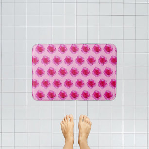 Pink Carnation Flower Seamless Pattern on Bath Mat