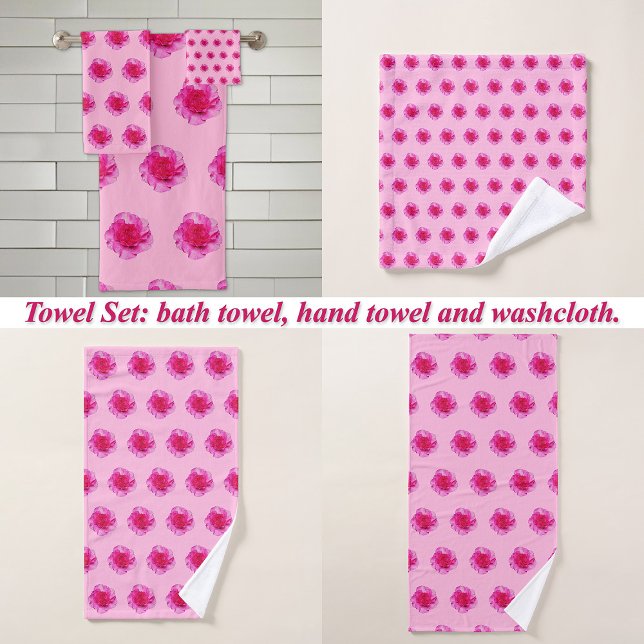 Pink Carnation Flower Seamless Pattern on Bath Towel Set (Pink Carnation flower seamless pattern on bath towel set: wash cloth, hand towel and bath towel)
