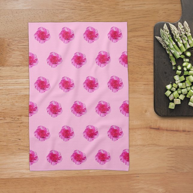Pink Carnation Flower Seamless Pattern on Tea Towel (Pink Carnation flower seamless pattern on kitchen towel)