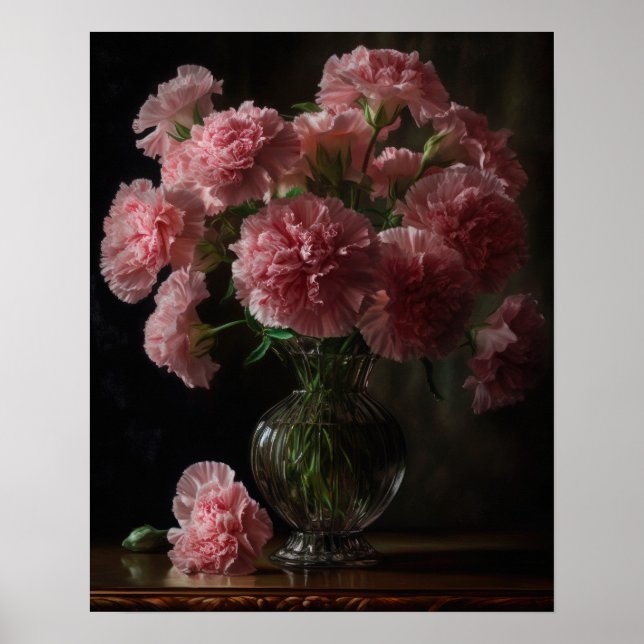 Pink Carnation Flowers Art Print Poster  (Front)
