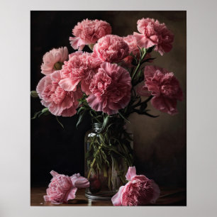 Pink Carnation Flowers Art Print Poster 
