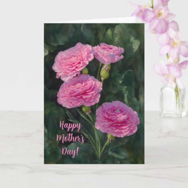 Pink Carnation Flowers Mother's Day Card (Orchid)