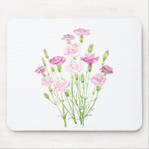 pink carnation flowers  watercolor mouse pad