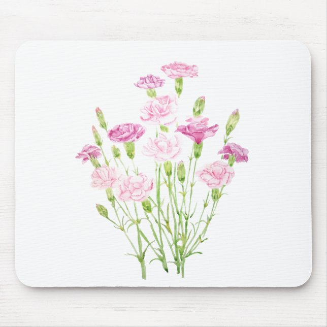 pink carnation flowers  watercolor mouse pad (Front)