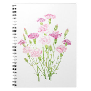 pink carnation flowers watercolor notebook