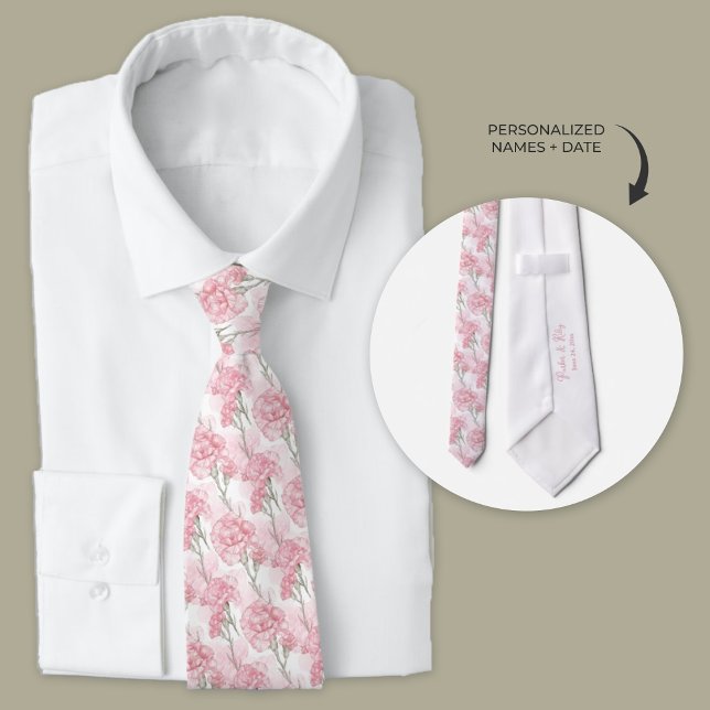 Pink Carnation Wedding Neck Tie (Pink carnation personalized wedding neck tie.)