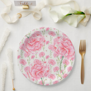 Pink Carnation Wedding  Paper Plate