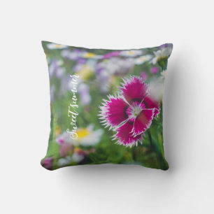 Pink carnation with daisies cushion