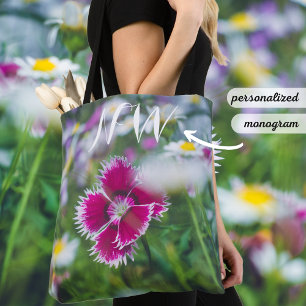 Pink carnation with daisies tote bag