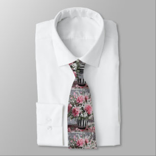 Pink Carnations Flower Arrangement Painting Tie