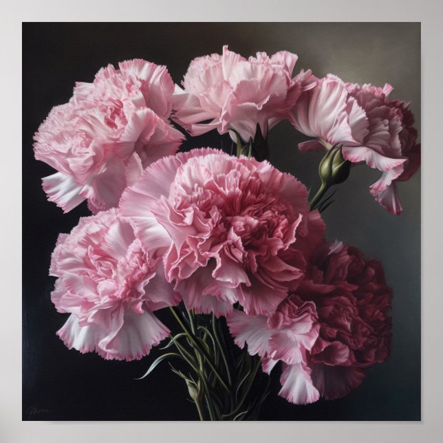 Pink Carnations Flower Art Print Poster (Front)