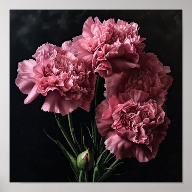 Pink Carnations Flower Art Print Poster (Front)