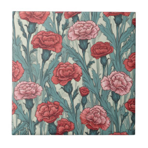 Pink carnations flower illustration ceramic tile