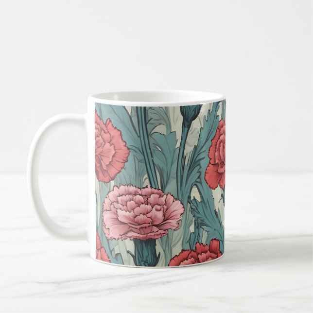 Pink carnations flower illustration coffee mug (Left)